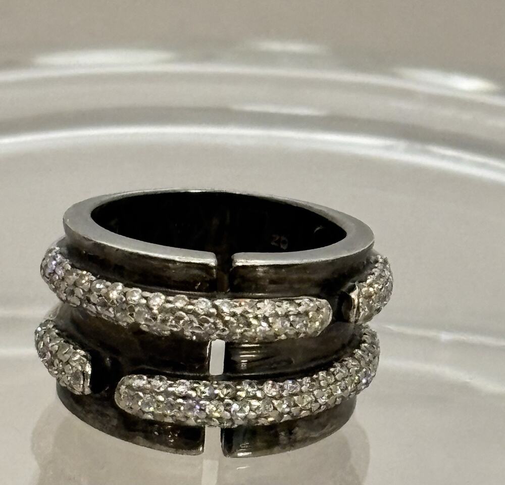 Vintage SONIA BITTON Oxidized Sterling Pave CZ Row BAND RING Size 7